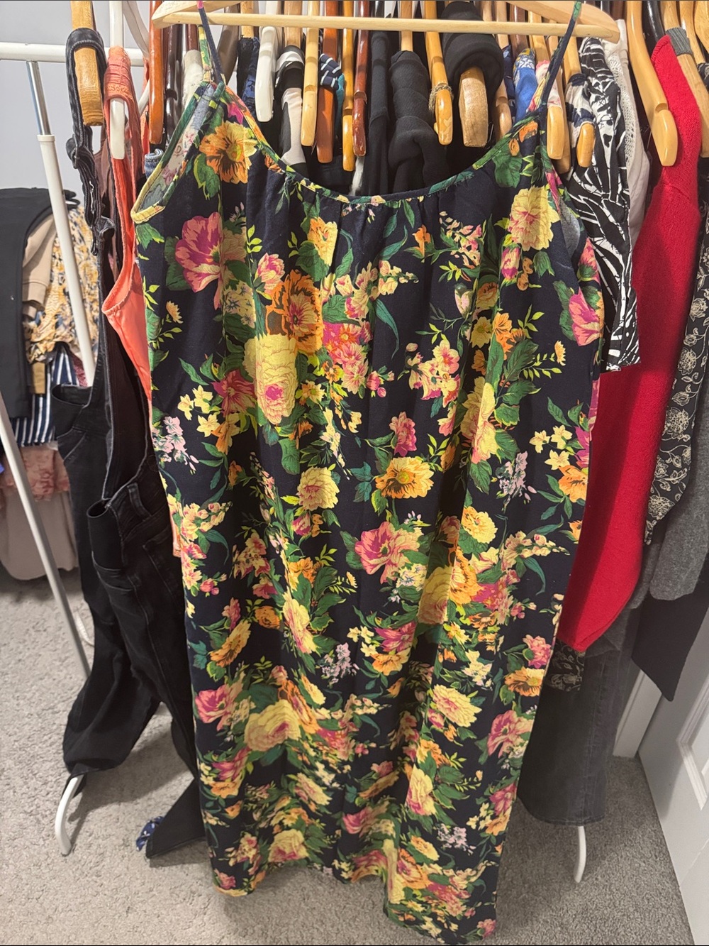 Floral Spaghetti-Strap Maxi Dress in Black and Yellow